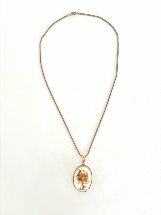 Vintage Jewelry - Vintage Brass Pressed Botanical Pendant Necklace (1960s)
